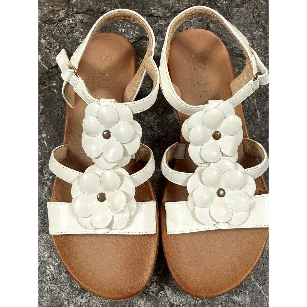 Natural Soul Womens‎ Sing 2 Floral Comfort Sandals Open Toe Strappy White Sz 10M